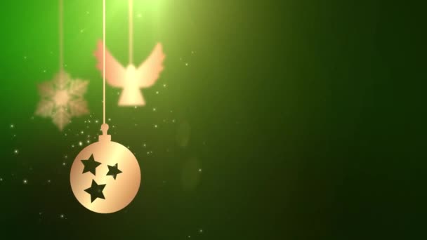 クリスマス新年お祝い季節祝いプレース ホルダー緑背景落ちて動いている安物の宝石ボールのアニメーション — ストック動画