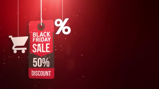 Black Friday Sign Hanging String Shopping Cart Percent Icon — Stock Video