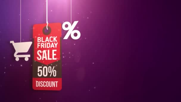 Black Friday Schild Hängt Schnur Mit Warenkorb Und Prozent Symbol — Stockvideo