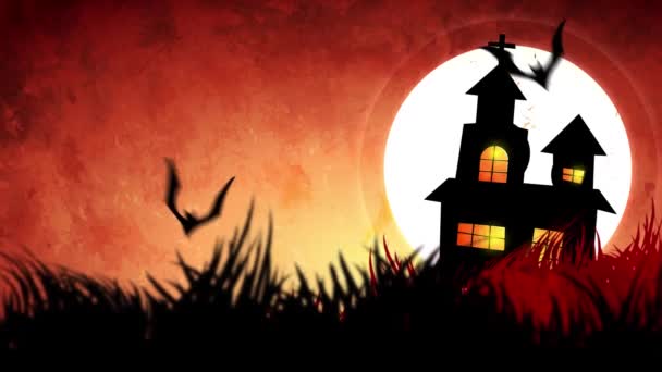 Animazione Halloween Con Concetto Zucche Spettrali Luna Pipistrelli Castello Infestato — Video Stock