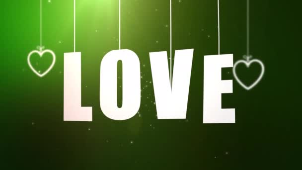 緑の背景と天井から落ちてくる文字列に掛かっている愛の手紙 — ストック動画