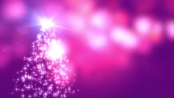 Snowflakes Star Lights Converge Christmas Tree Pink Bokeh Background — Stock Video