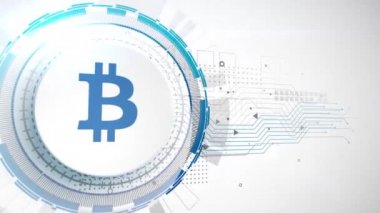 Bitcoin cryptocurrency simgesi animasyon beyaz dijital öğeleri teknolojik altyapı