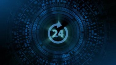 İş düğmesi 24 saat hizmet çevrimiçi ağ web simgesi iş adam el hologram hud projeksiyon