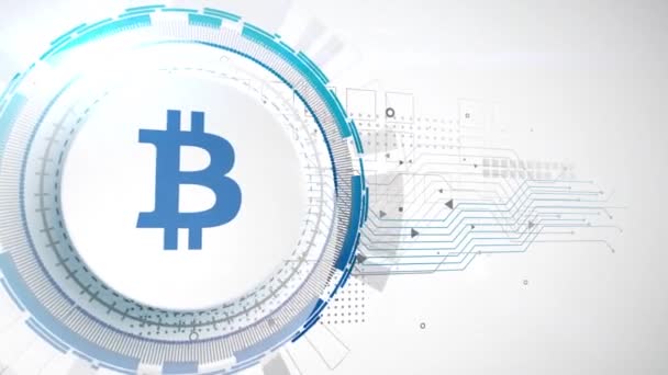 Bitcoin Cryptocurrency Icon Animation White Digital Elements Technology Background — Stock Video