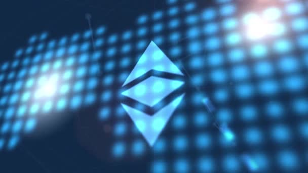 Ethereum クラシック Cryptocurrency アイコン アニメーション青いデジタル世界地図技術の背景 — ストック動画