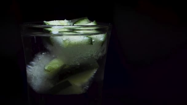 Placing Ice Cucumber Mineral Water — Stock Video
