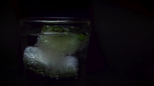 Τοποθετώντας Ένα Πάγου Δυόσμο Φύλλα Μεταλλικό Νερό — Αρχείο Βίντεο