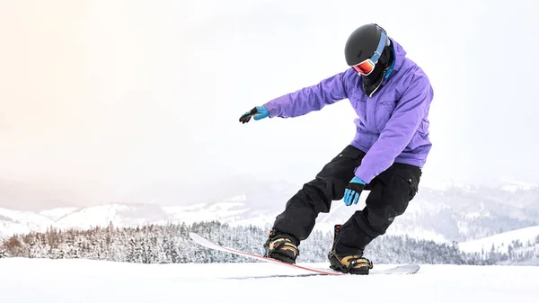 Experimenta Este Homem Snowboarder Está Tentando Fazer Seu Truque Com — Fotografia de Stock