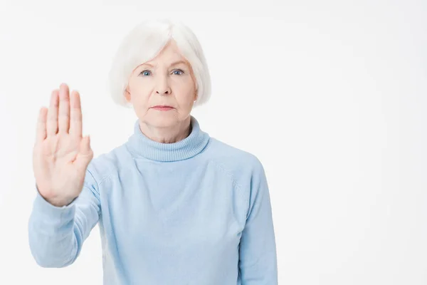 Senior Woman Doing Stop Gesture Isolated White Background — Stock Photo, Image