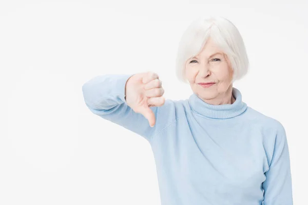 Old Woman Showing Thumb White Background — Stock Photo, Image