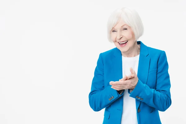 Lastige Volwassen Vrouw Proberen Plannen Iets Geïsoleerd Witte Achtergrond — Stockfoto