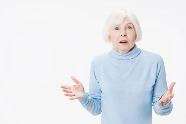 Caucasian Senior Woman Feeling Shock Isolated White Studio Background — Stock Photo, Image