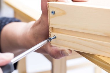 adam ahşap gardırobu kısayollarımı tornavida aracını kullanarak bir marangoz 