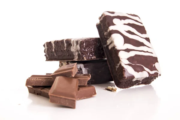 Dulces Sabrosos Chocolates Pasteles Caramelos Aislados Blanco — Foto de Stock