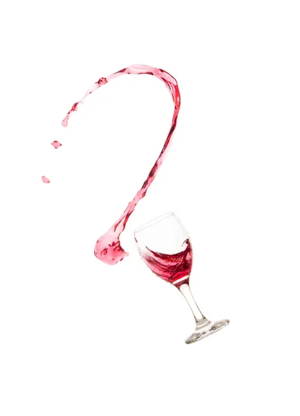 Glassware Red Wine Splashes Flow White Background — Stock Photo, Image