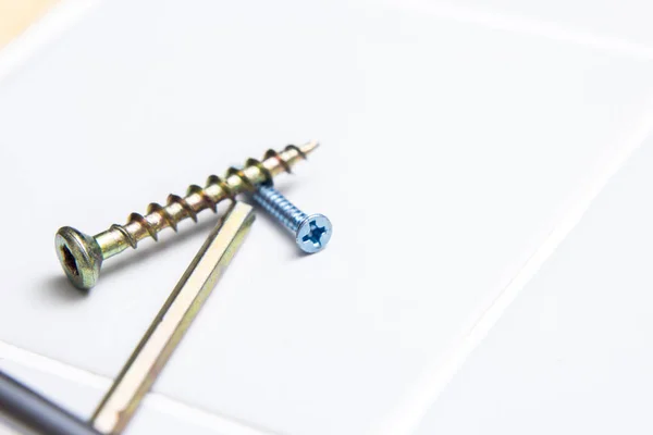 Workplace Table Metallic Hex Key Screws — Stock Photo, Image