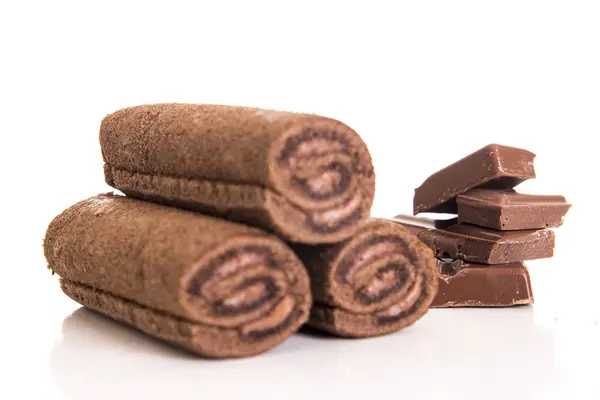 Zoete Lekker Bruin Bonbons Chocolade Broodjes Geïsoleerd Wit — Stockfoto