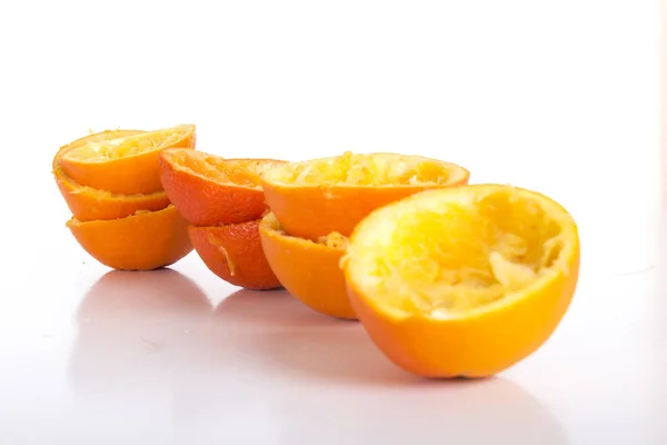 Squeezed Orange Peel Skins Isolated White Background Studio — Stock Photo, Image
