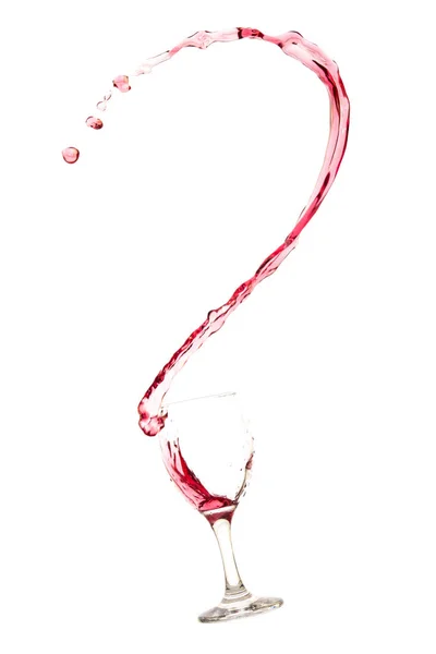 Glassware Red Wine Splashes Flow White Background — Stock Photo, Image