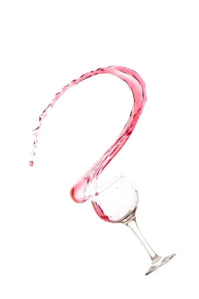 Wineglass Red Beverage Splashes Isolated White Background — Stock Photo, Image