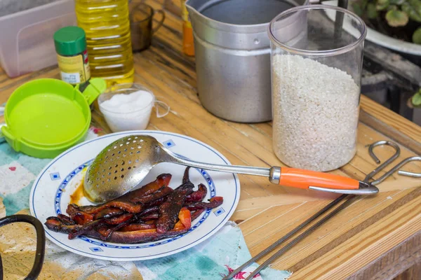 Крупный План Кухонного Оборудования Время Приготовления Паэльи Райс — стоковое фото