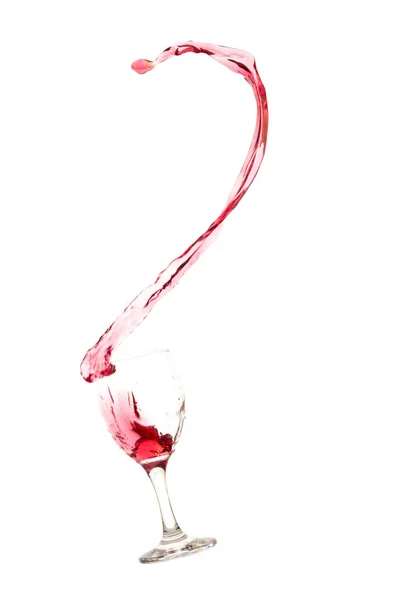 Splattering Vörös Bor Fehér Háttérrel Üveg — Stock Fotó