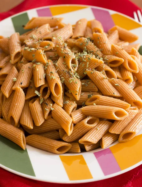 Macaroni Composition Table Red Napkin — Stock Photo, Image