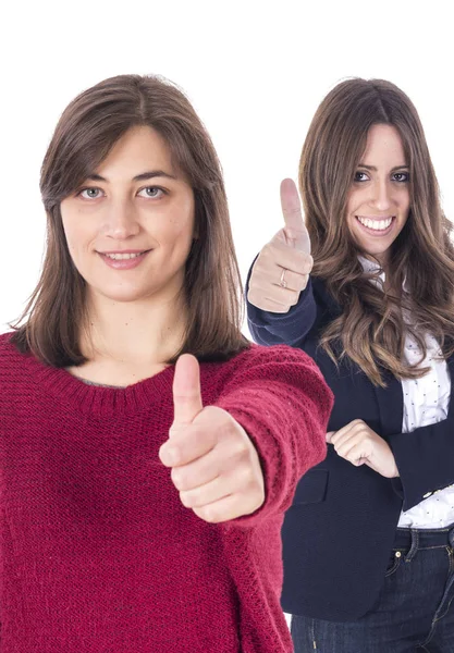 Two Women Looking Camera Gesturing Thumbs — Stock Photo, Image