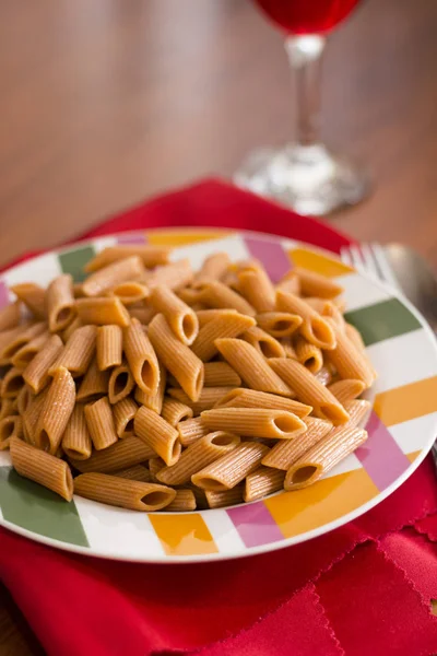 Macaroni Composition Table Red Napkin — Stock Photo, Image