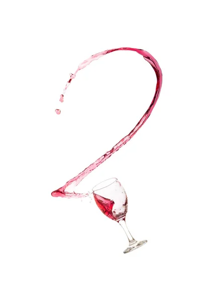 Wineglass Red Beverage Splashes Isolated White Background — Stock Photo, Image