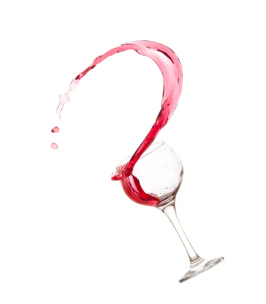 Glassware Red Wine Splashes Flow White Background — Stock Photo, Image