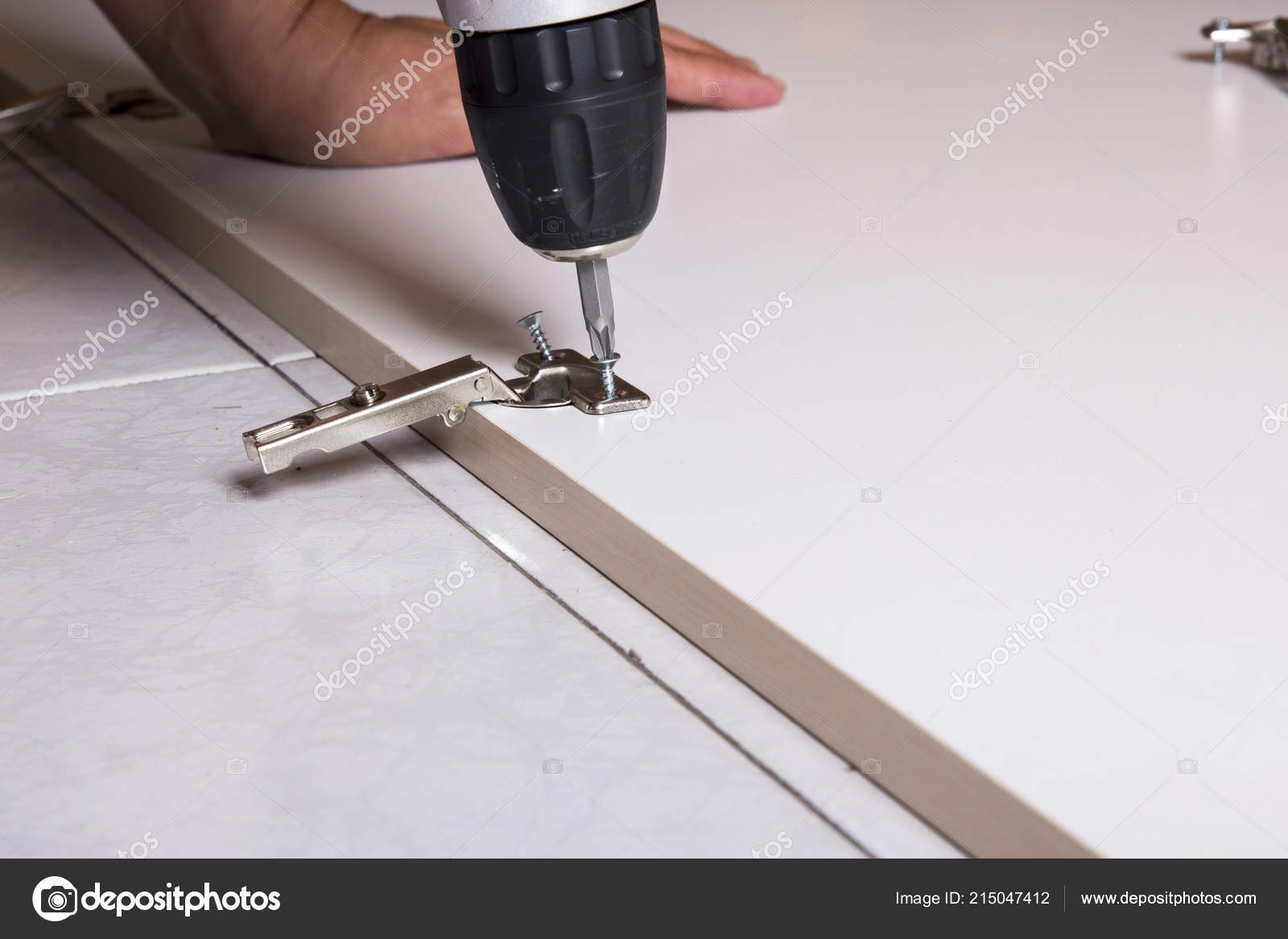 Cropped Image Male Fingers Man Working Screwdriver Fixing Wooden