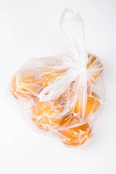 Fruits Ronds Orange Dans Sac Plastique Plan Studio — Photo