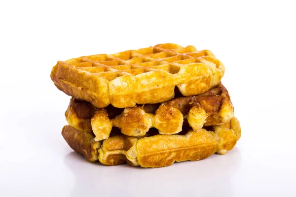 Assado Marrom Dourado Bélgica Waffles Superfície Branca Estúdio — Fotografia de Stock