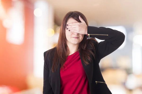 Business Girl Covering Eyes Hand — Stock Photo, Image