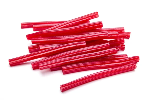 Rode Snoepjes Sticks Geïsoleerd Wit Zoet Dessert — Stockfoto