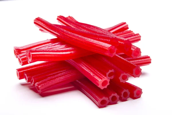 Rode Snoepjes Sticks Geïsoleerd Wit Zoet Dessert — Stockfoto