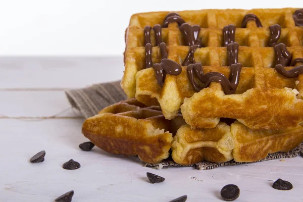 Belgien Våfflor Med Choklad Sirap Brun Servett — Stockfoto