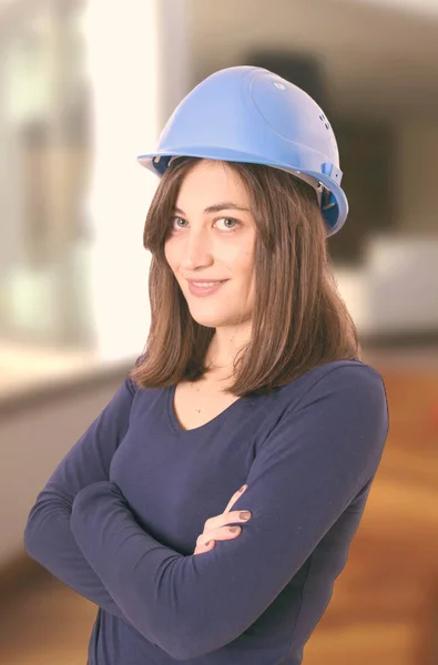 Chica Trabajadora Casco Construcción —  Fotos de Stock