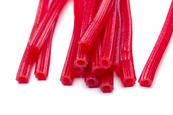 Heldere Rode Drop Snoepjes Stokken Geïsoleerd Wit — Stockfoto