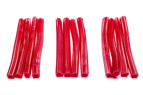 Zuckerhaltige Rote Sticks Isoliert Auf Weißen Süßen Dessertbonbons — Stockfoto