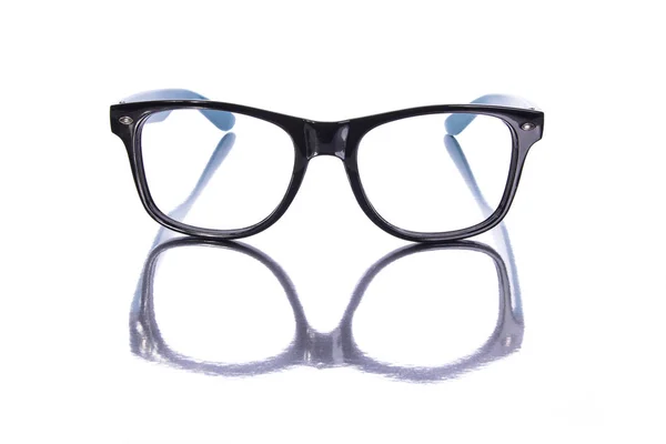 Black Blue Glasses Frame Mirror Surface Reflection — Stock Photo, Image