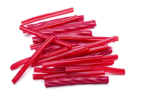 Zuckerhaltige Rote Sticks Isoliert Auf Weißen Süßen Dessertbonbons — Stockfoto