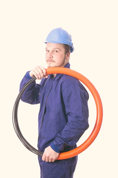 Hombre Caucásico Con Cables Voltaje Electricista Chico —  Fotos de Stock