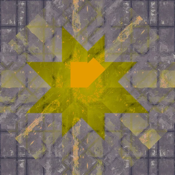 square tile with painted green star shape, abstract art