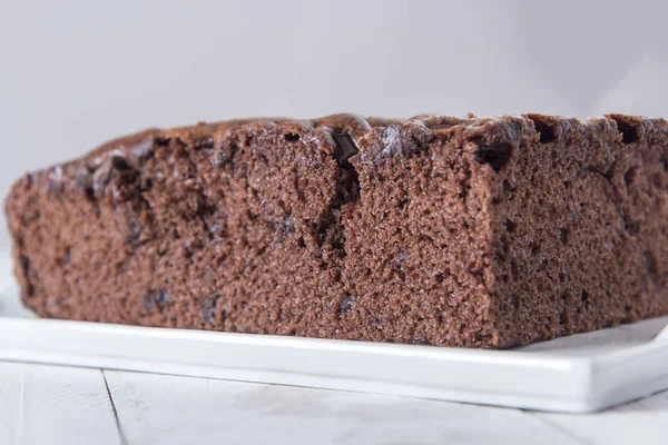 Bruin Gebakken Chocoladetaart Close Van Brownie Plaat Dienblad — Stockfoto