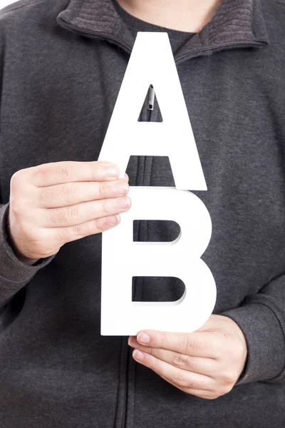 Jonge Man Met Witte Letters Close Weergave — Stockfoto