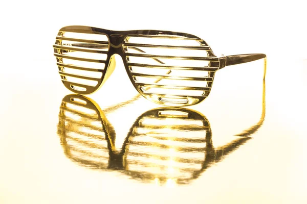 Stylish Golden Party Glasses Surface Reflection — Stock Photo, Image