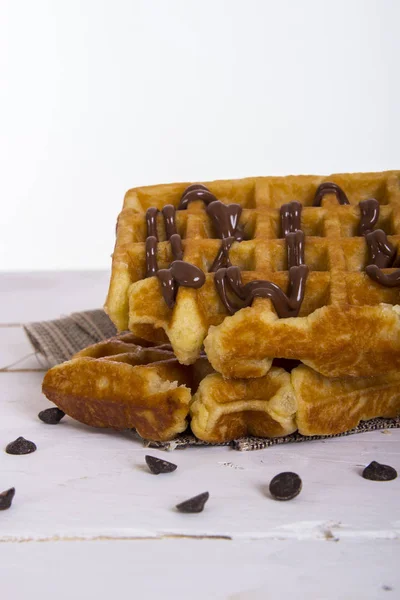 Belgien Våfflor Med Choklad Sirap Brun Servett — Stockfoto